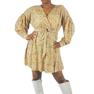 ASOS Floral Butter Yellow Wrap Cottagecore Disty Print Dress